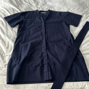 Everlane cotton navy shift dress w optional sash sz 12
